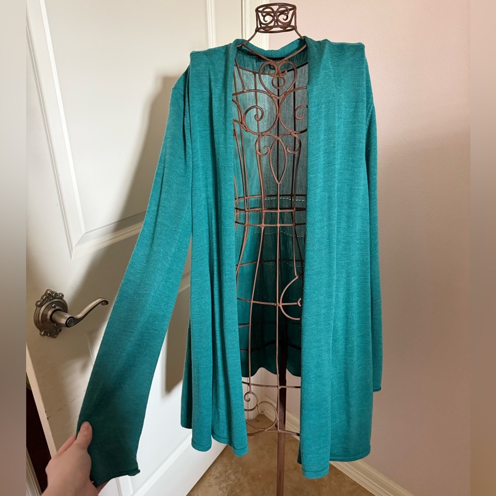 Eileen Fisher Teal Wool Open Cardigan size XL